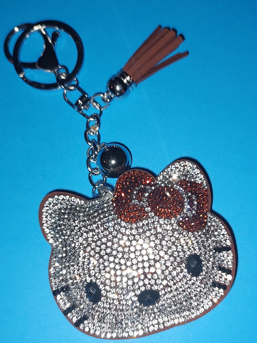 New! Rhinestone Hello Kitty Keychain with Brown Bow - Picture 1 of 3
